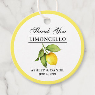 Watercolor Lemon Limoncello Round Wedding Favour Tags