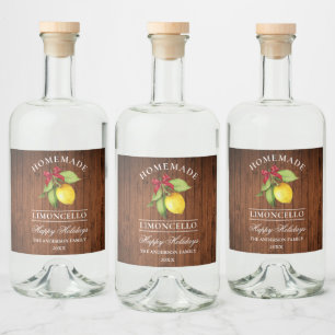 Watercolor Lemon Limoncello Wood Holiday Liquor Bottle Label