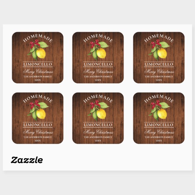 Watercolor Lemon Limoncello Wood Print Christmas Square Sticker (Sheet)