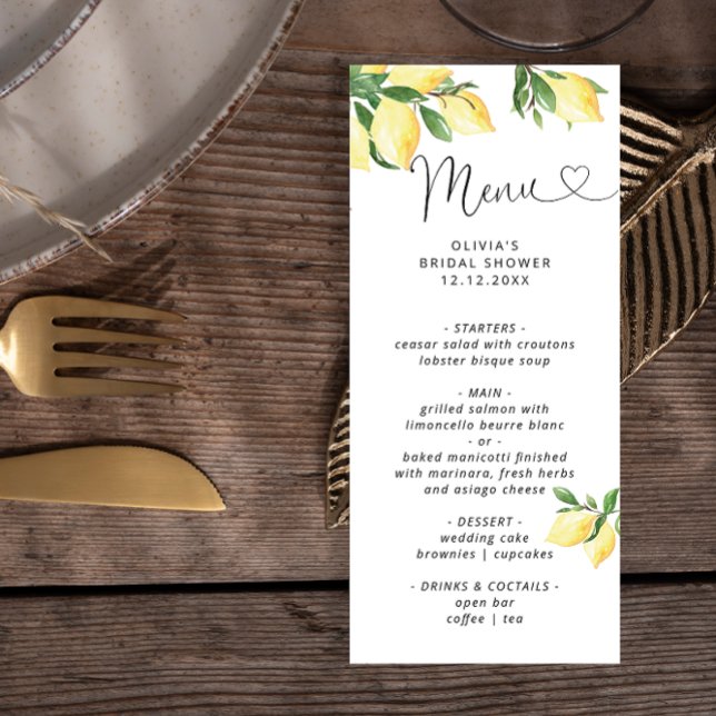 Watercolor Lemon Main Squeeze Bridal Shower Menu (Creator Uploaded)