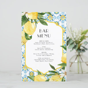 Watercolor Lemon Mediterranean Bar Menu Card