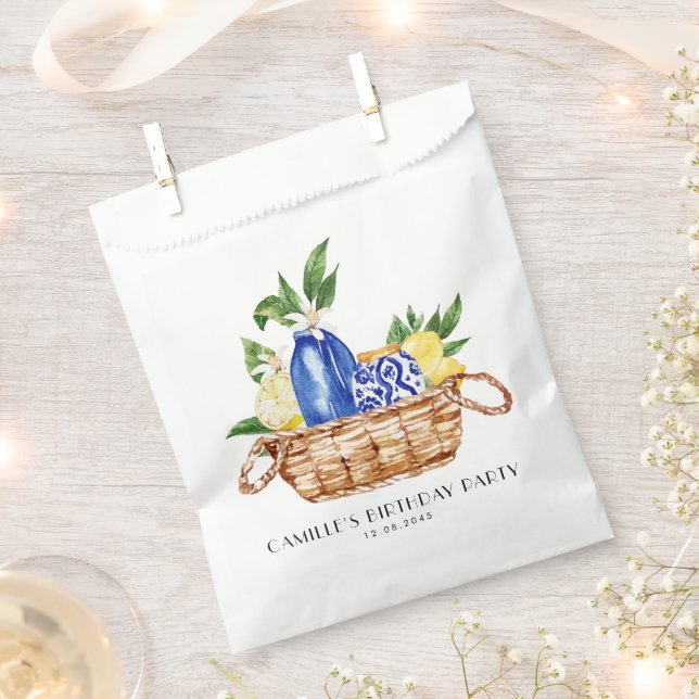 Watercolor Lemon Mediterranean Basket Birthday Favour Bags (Clipped)
