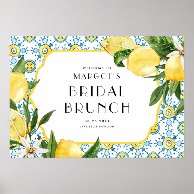 Watercolor Lemon Mediterranean Bridal Brunch Poster (Front)