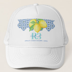 Watercolor Lemon Mediterranean Tile Corporate Logo Trucker Hat