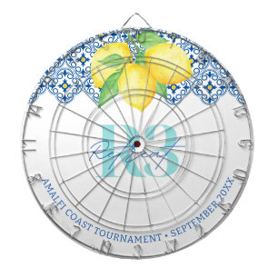 Watercolor Lemon Mediterranean Tile Logo Dartboard