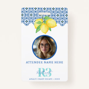 Watercolor Lemon Mediterranean Tile Photo ID Logo ID Badge