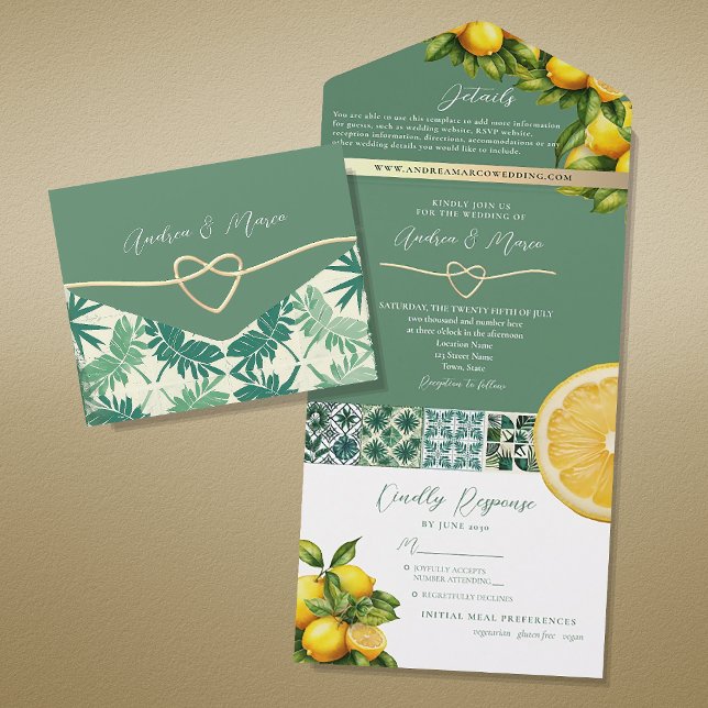 Watercolor Lemon Mediterranean Wedding All In One Invitation (Creator Uploaded)