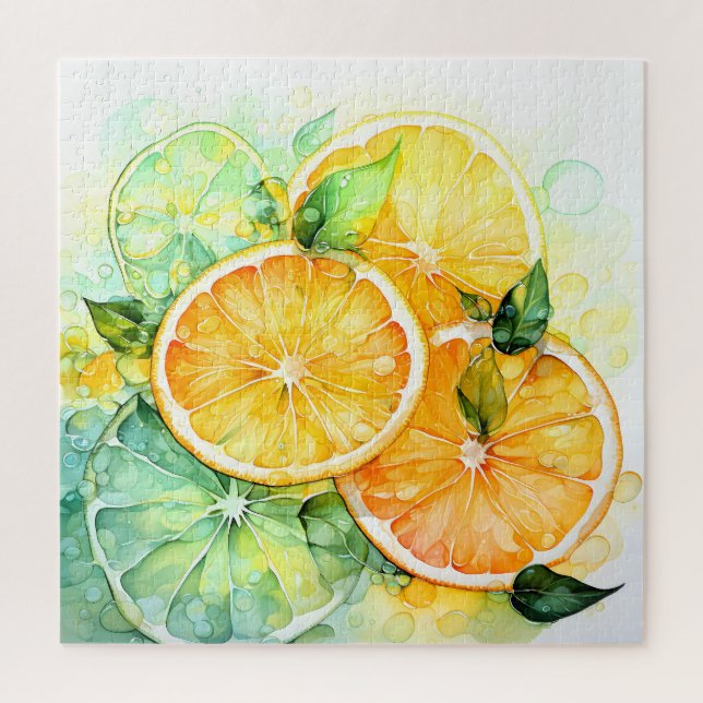 Watercolor Lemon Orange Lime Botanical Kitchen Jigsaw Puzzle (Vertical)