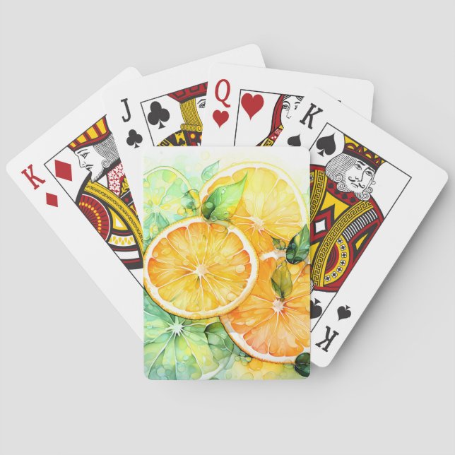 Watercolor Lemon Orange Lime Botanical Kitchen Playing Cards (Back)