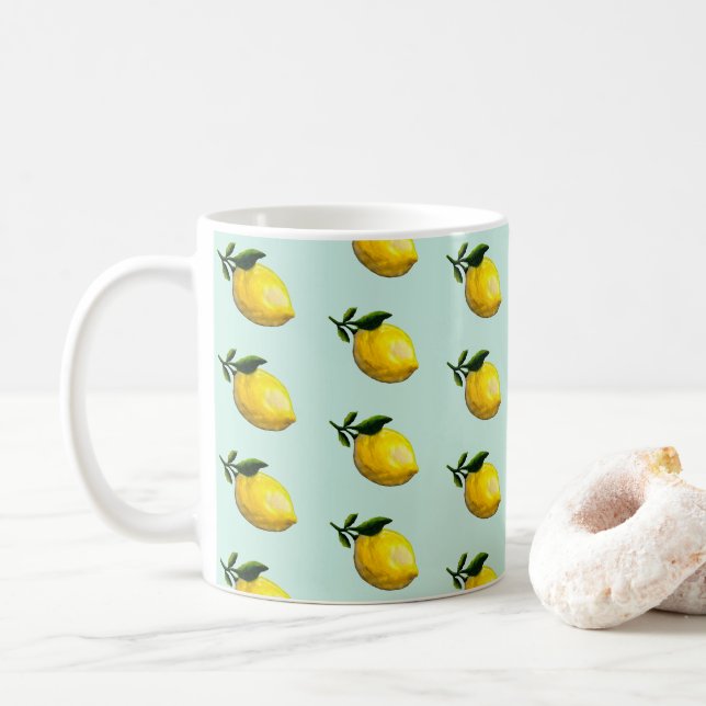 Watercolor lemon painting  coffee mug (With Donut)