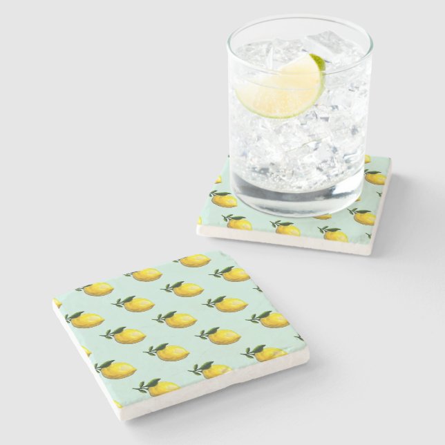 Watercolor lemon painting  stone coaster (Side)
