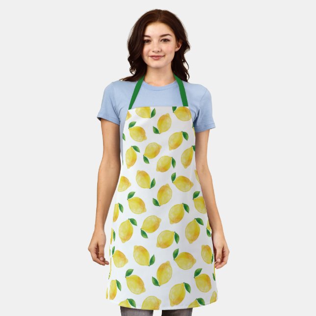 Watercolor Lemon Pattern Apron (Worn)