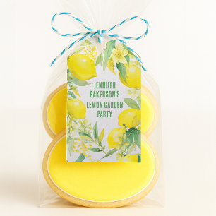 Watercolor Lemon Pattern Birthday Party Gift Tags