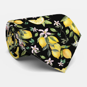Watercolor Lemon Pattern Black Fruit Tie