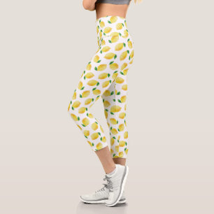 Watercolor Lemon Pattern Capri Leggings