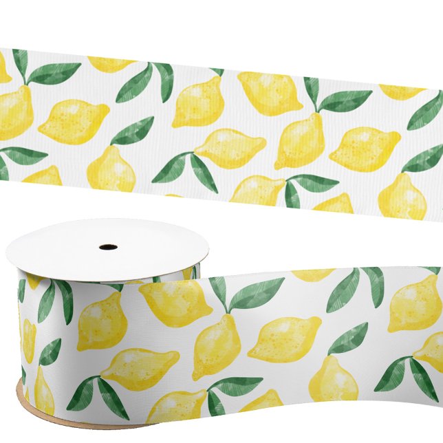 Watercolor Lemon Pattern Citrus Satin Ribbon (Watercolor lemon pattern satin ribbon)