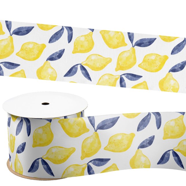 Watercolor Lemon Pattern Citrus Satin Ribbon (Watercolor lemon pattern satin ribbon)