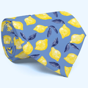 Watercolor Lemon Pattern Citrus Tie