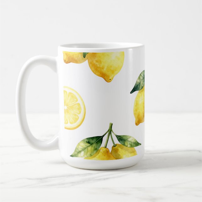 Watercolor Lemon Pattern Coffee Mug (Left)