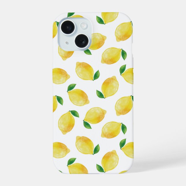 Watercolor Lemon Pattern iPhone 15 Case (Back)