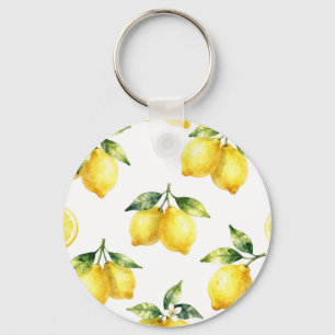 Watercolor Lemon Pattern Key Ring