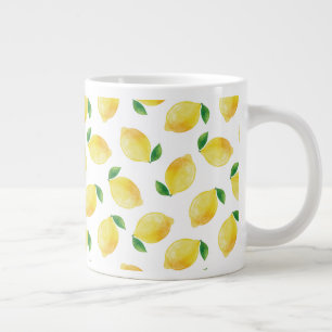 Watercolor Lemon Pattern Large Coffee Mug