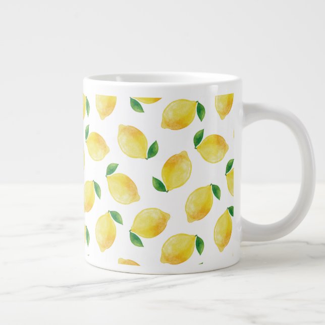 Watercolor Lemon Pattern Large Coffee Mug (Right)