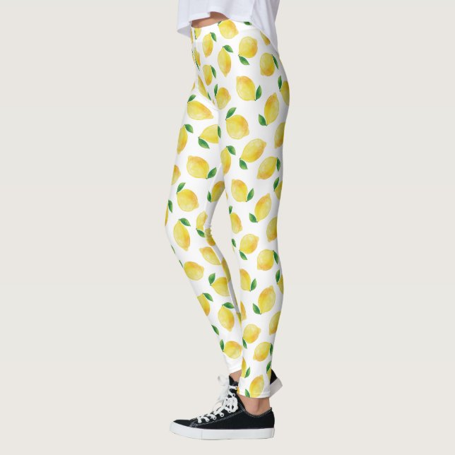 Watercolor Lemon Pattern Leggings (Left)
