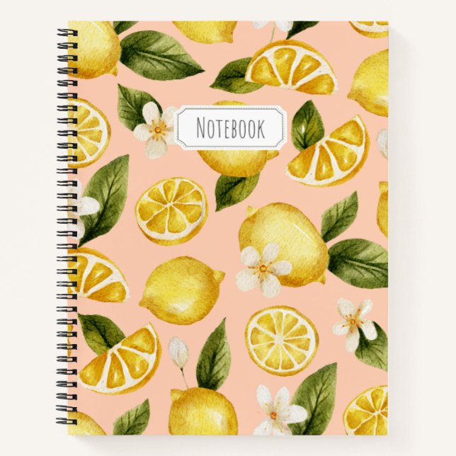 Watercolor Lemon Pattern Notebook (Front)