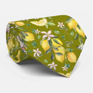Watercolor Lemon Pattern Olive Fruit Tie