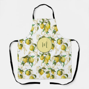 Watercolor Lemon Pattern Personalised Initial Apron
