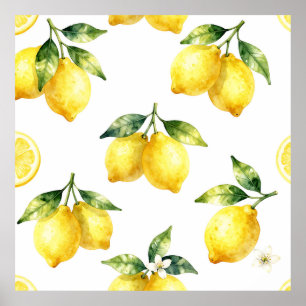 Watercolor Lemon Pattern Poster