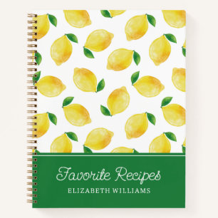 Watercolor Lemon Pattern Recipe Book