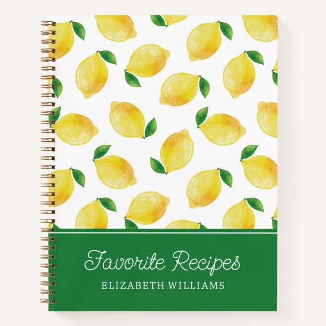 Watercolor Lemon Pattern | Recipe Book (Front)