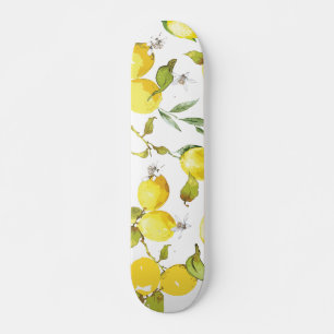 Watercolor Lemon Pattern Skateboard