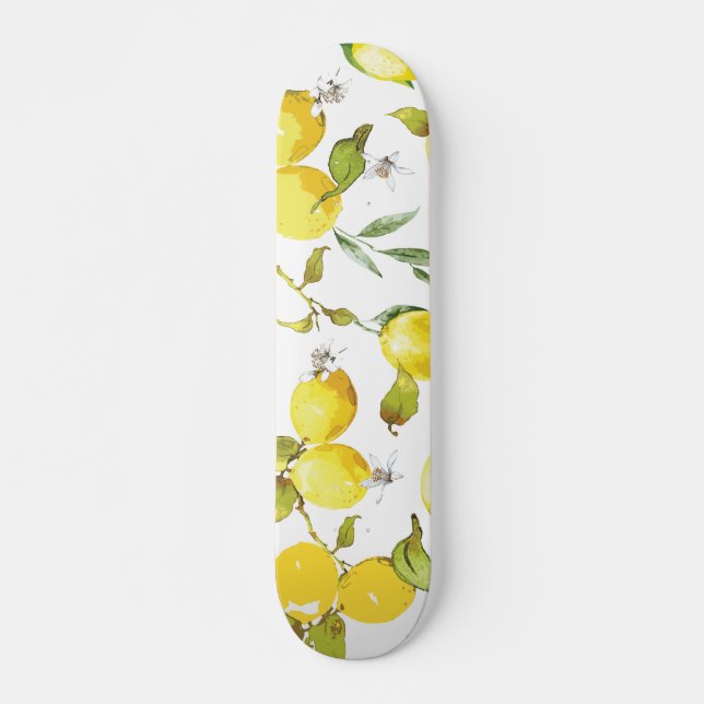 Watercolor Lemon Pattern Skateboard (Front)