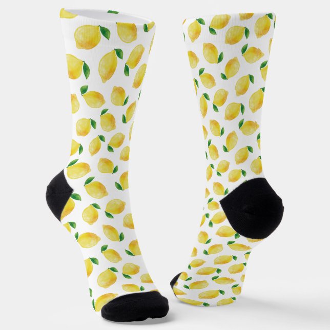 Watercolor Lemon Pattern Socks (Angled)