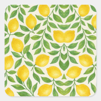 Watercolor Lemon Pattern Square Sticker