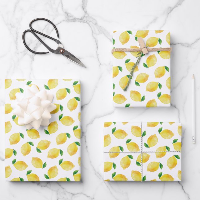 Watercolor Lemon Pattern Wrapping Paper Sheet (Front)
