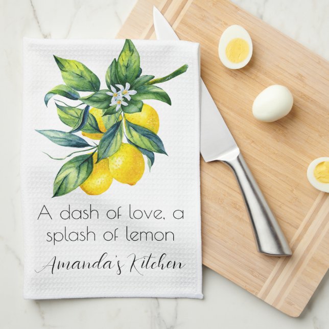 Watercolor Lemon Personalised  Tea Towel (Quarter Fold)