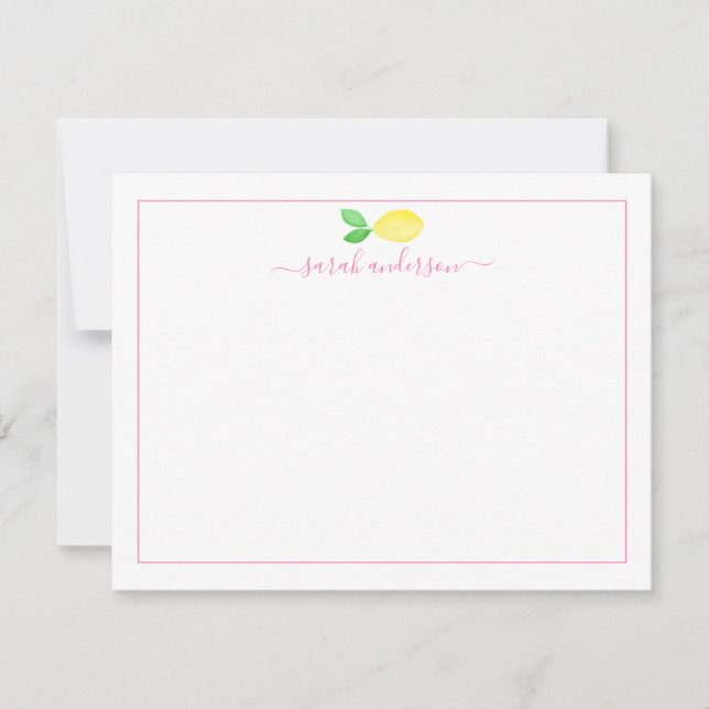 Watercolor Lemon Pink Border Personalised Card (Front)