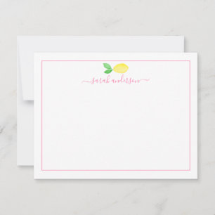 Watercolor Lemon Pink Border Personalized Card
