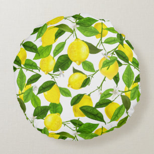 Watercolor Lemon Round Cushion