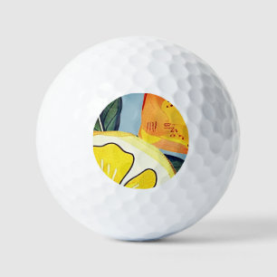 Watercolor Lemon Slice Golf Balls — Leaf Edition
