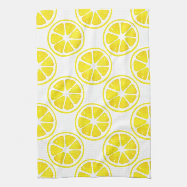 Watercolor Lemon Slice Pattern   Tea Towel (Vertical)