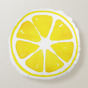 Watercolor Lemon Slice  Round Cushion