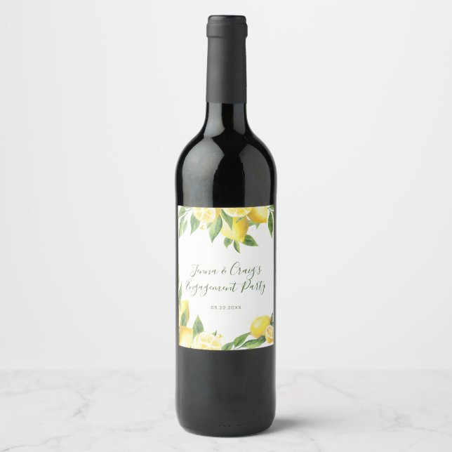 Watercolor Lemon Special Occasion Wine Label (Front)