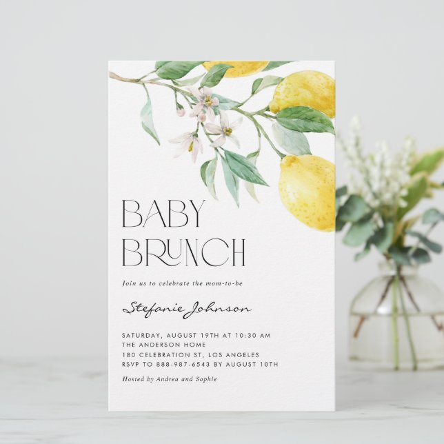 Watercolor Lemon Summer Baby Brunch Invitation (Standing Front)