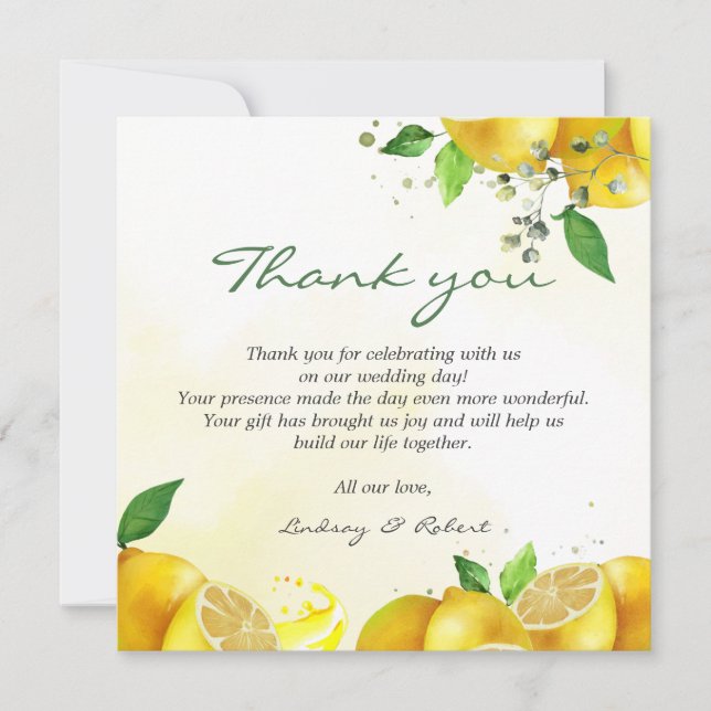 Watercolor Lemon Thank You Note (Front)
