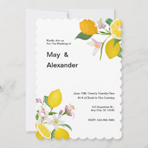 Watercolor Lemon Theme Wedding Invitation